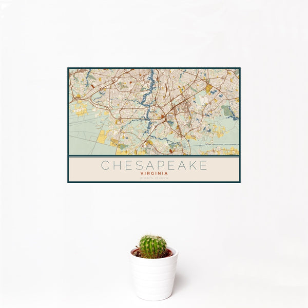 Chesapeake - Virginia Map Print in Woodblock