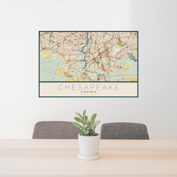 Chesapeake - Virginia Map Print in Woodblock