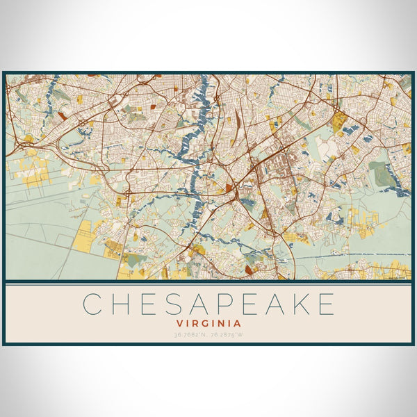 Chesapeake - Virginia Map Print in Woodblock
