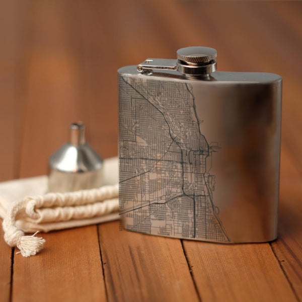 Chicago - Illinois Map Hip Flask