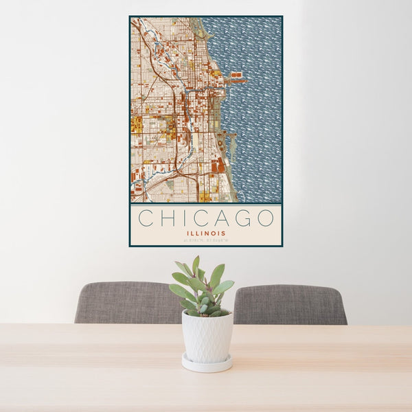 Chicago - Illinois Map Print in Woodblock