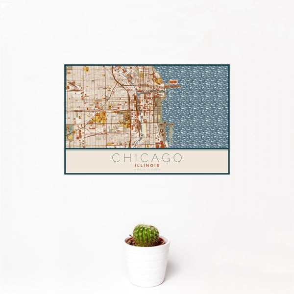 Chicago - Illinois Map Print in Woodblock