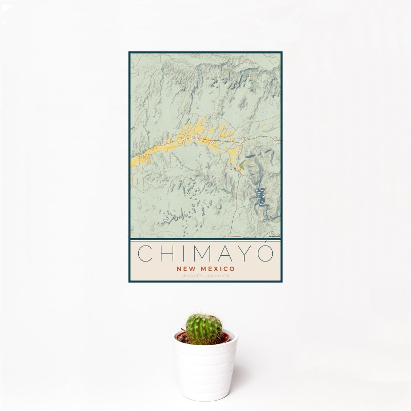 Chimayó - New Mexico Map Print in Woodblock