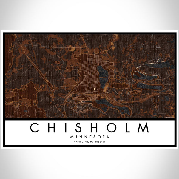 Chisholm Minnesota Map Print Landscape Orientation in Ember Style With Shaded Background
