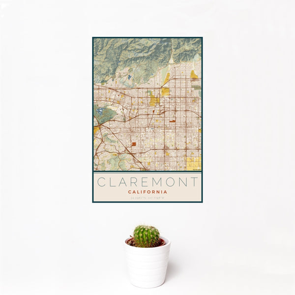 Claremont - California Map Print in Woodblock