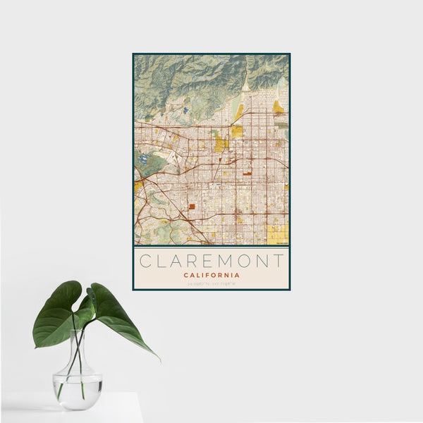 Claremont - California Map Print in Woodblock