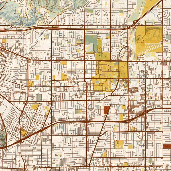 Claremont - California Map Print in Woodblock