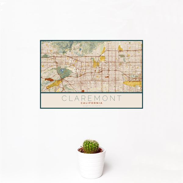 Claremont - California Map Print in Woodblock