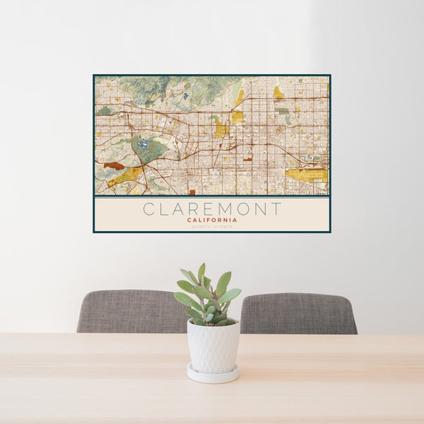 Claremont - California Map Print in Woodblock