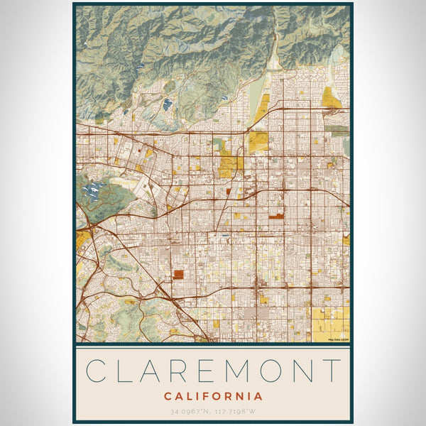 Claremont - California Map Print in Woodblock