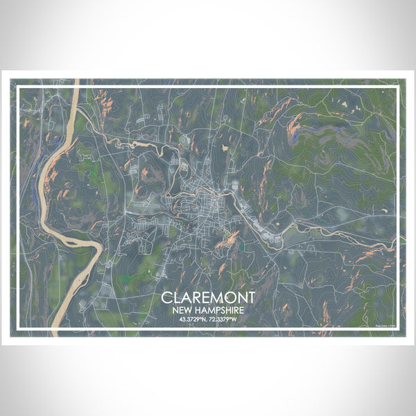 Claremont New Hampshire Map Print Landscape Orientation in Afternoon Style With Shaded Background