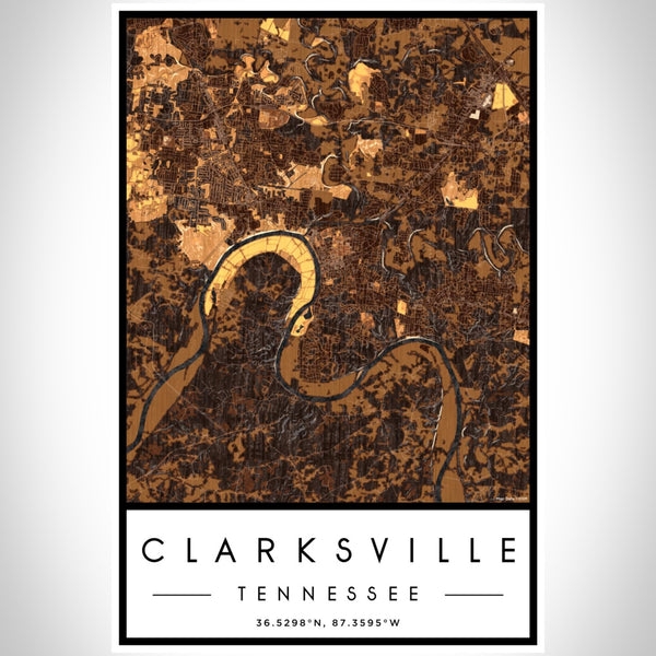 Clarksville - Tennessee Map Print in Ember