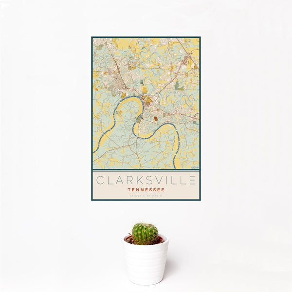 Clarksville - Tennessee Map Print in Woodblock