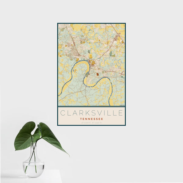 Clarksville - Tennessee Map Print in Woodblock