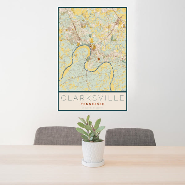 Clarksville - Tennessee Map Print in Woodblock