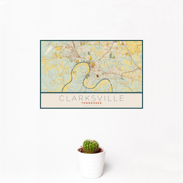 Clarksville - Tennessee Map Print in Woodblock