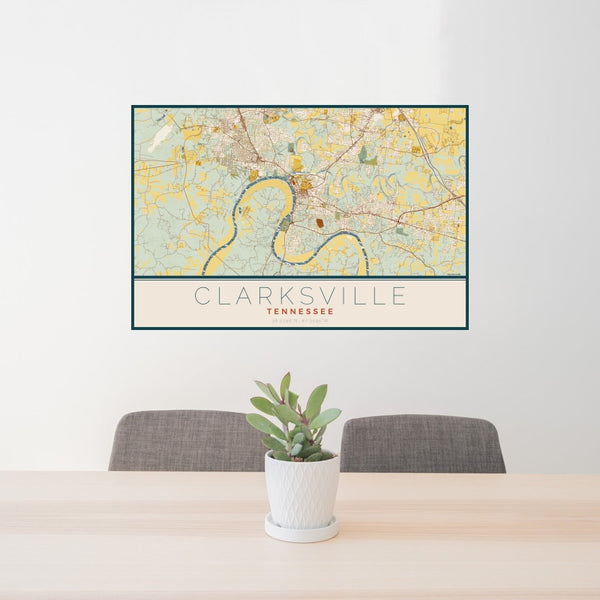 Clarksville - Tennessee Map Print in Woodblock