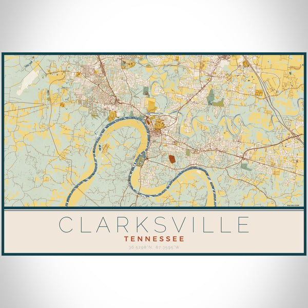 Clarksville - Tennessee Map Print in Woodblock