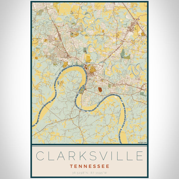 Clarksville - Tennessee Map Print in Woodblock