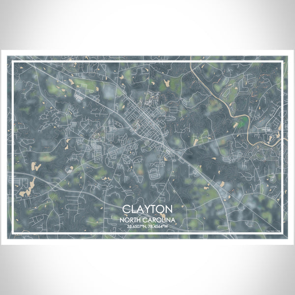 Clayton North Carolina Map Print Landscape Orientation in Afternoon Style With Shaded Background