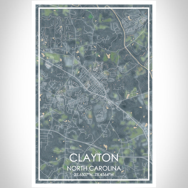 Clayton North Carolina Map Print Portrait Orientation in Afternoon Style With Shaded Background