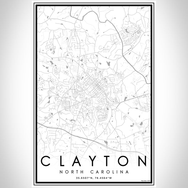 Clayton North Carolina Map Print Portrait Orientation in Classic Style With Shaded Background