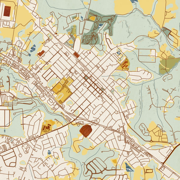 Clayton North Carolina Map Print in Woodblock Style Zoomed In Close Up Showing Details