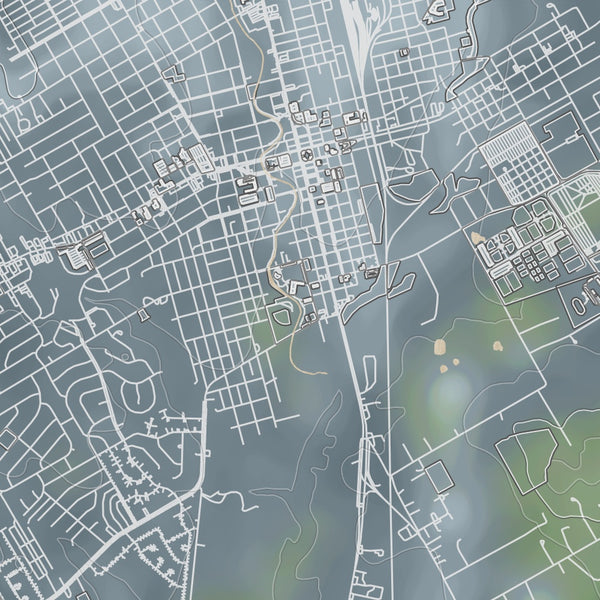 Cleburne Texas Map Print in Afternoon Style Zoomed In Close Up Showing Details