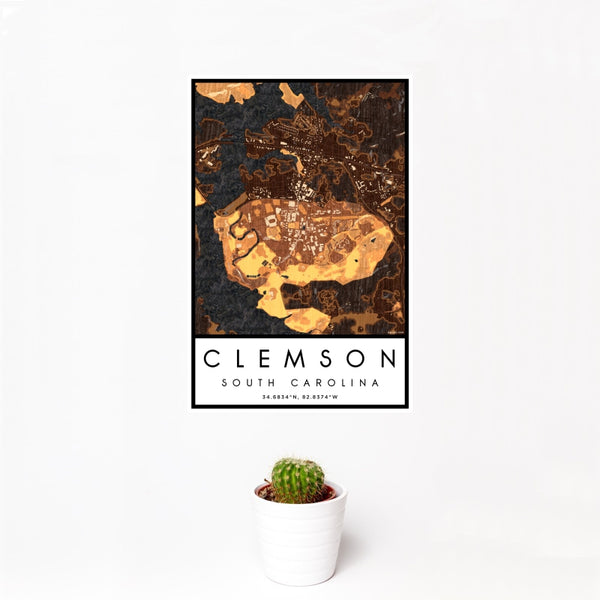 Clemson - South Carolina Map Print in Ember