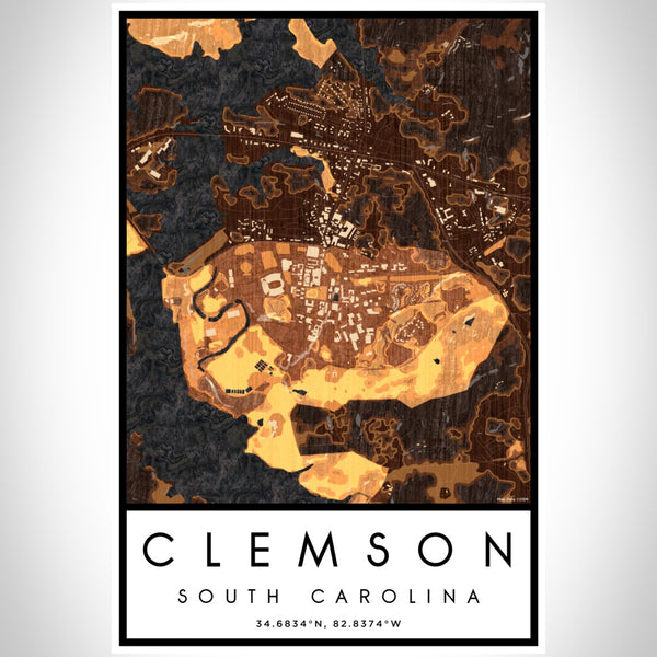 Clemson - South Carolina Map Print in Ember