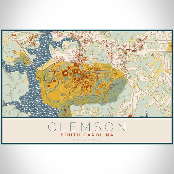 Clemson - South Carolina Map Print in Woodblock