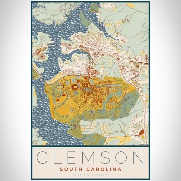 Clemson - South Carolina Map Print in Woodblock