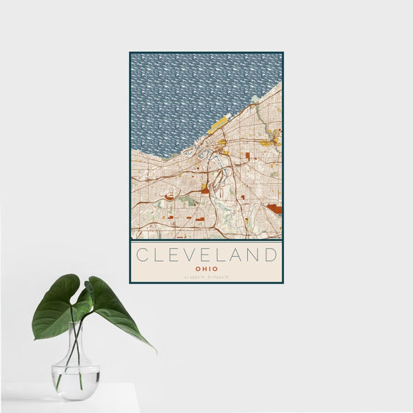 Cleveland - Ohio Map Print in Woodblock