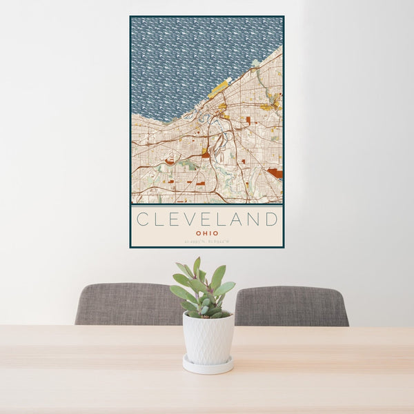 Cleveland - Ohio Map Print in Woodblock