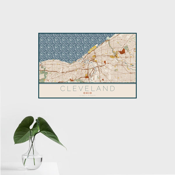 Cleveland - Ohio Map Print in Woodblock