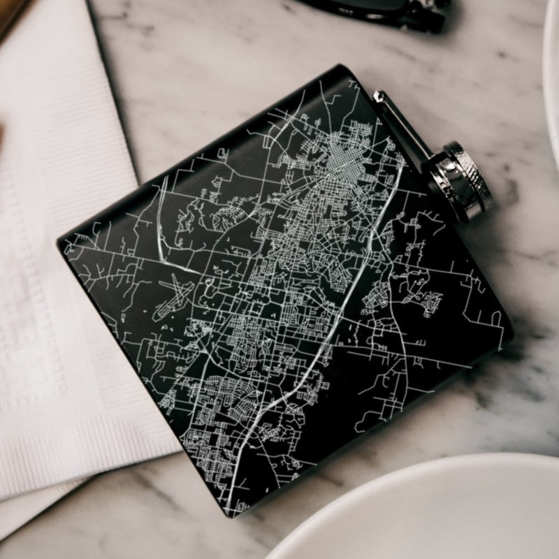 College Station - Texas Map Hip Flask in Matte Black