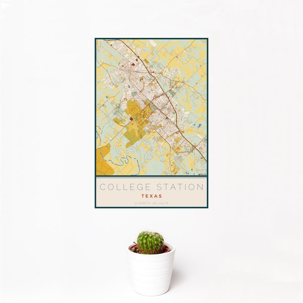College Station - Texas Map Print in Woodblock