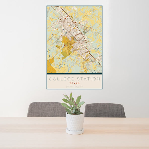 College Station - Texas Map Print in Woodblock