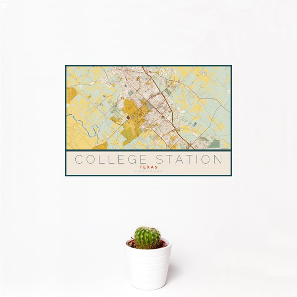 College Station - Texas Map Print in Woodblock