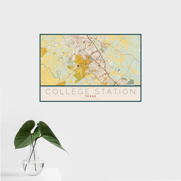 College Station - Texas Map Print in Woodblock