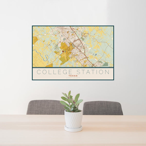 College Station - Texas Map Print in Woodblock