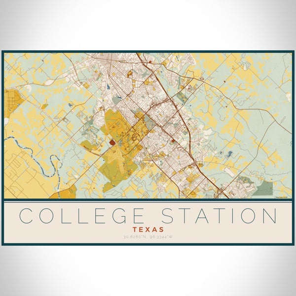 College Station - Texas Map Print in Woodblock