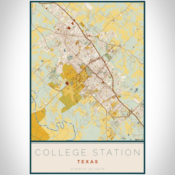 College Station - Texas Map Print in Woodblock