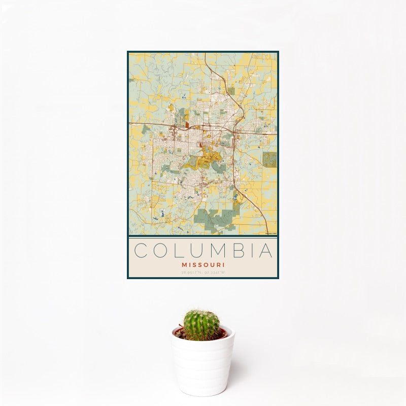 Columbia - Missouri Map Print in Woodblock