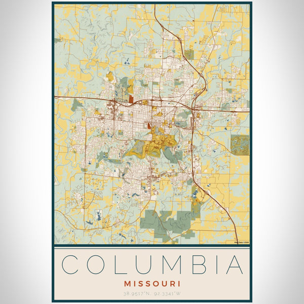 Columbia - Missouri Map Print in Woodblock