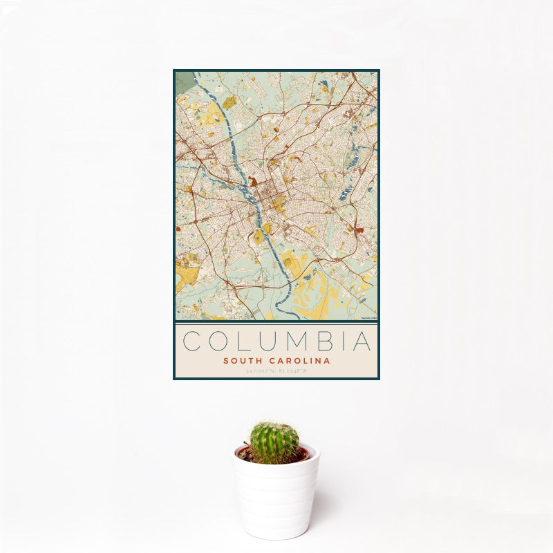 Columbia - South Carolina Map Print in Woodblock