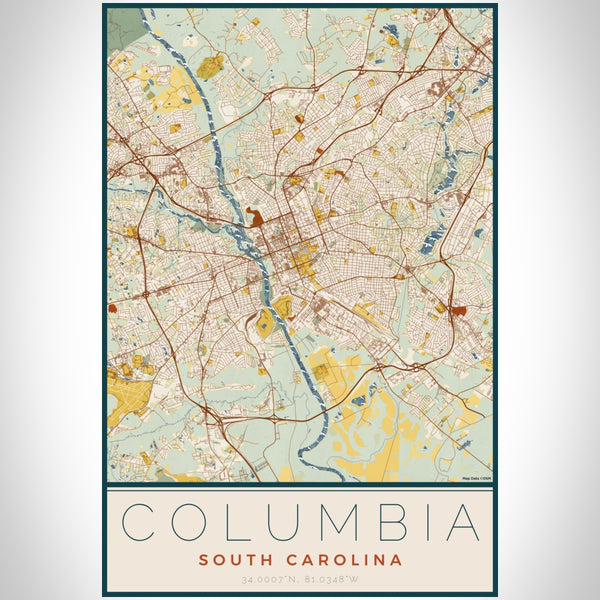 Columbia - South Carolina Map Print in Woodblock