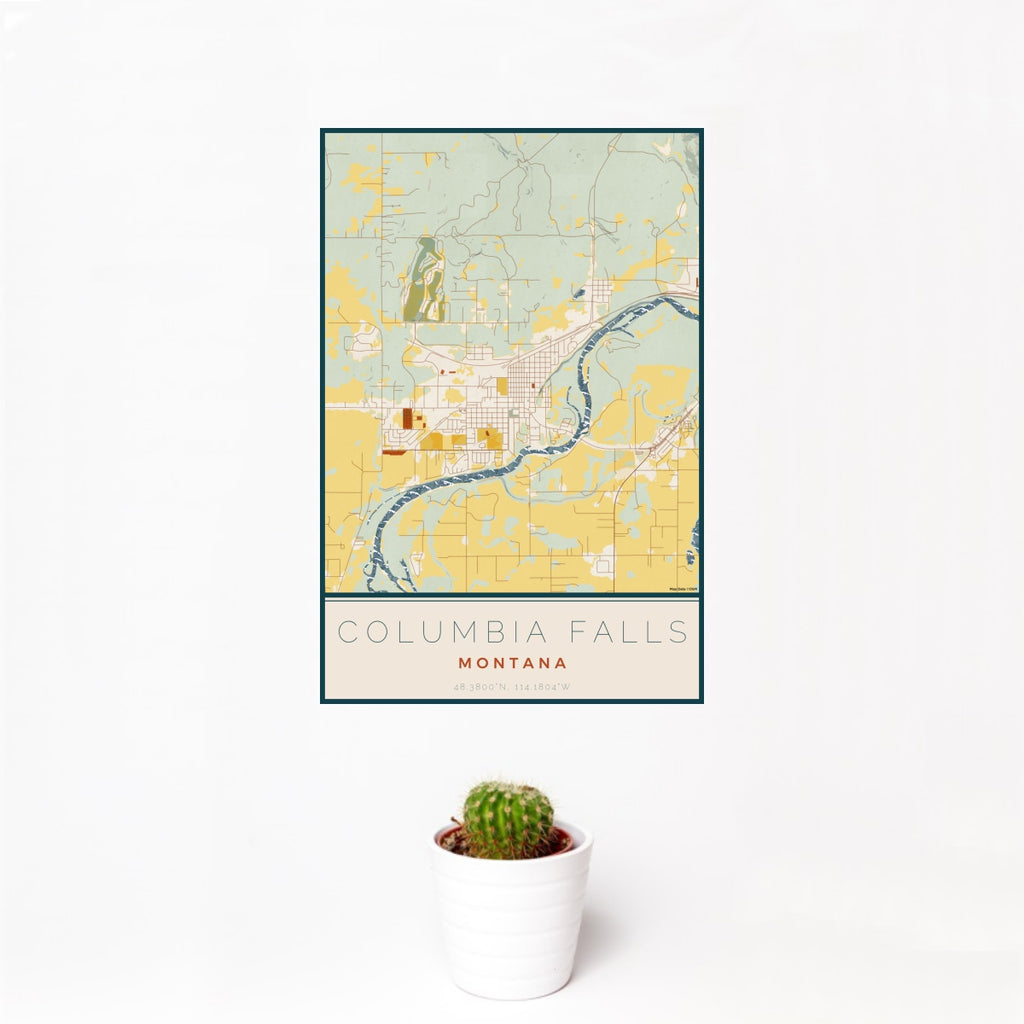 Columbia Falls - Montana Map Print in Woodblock