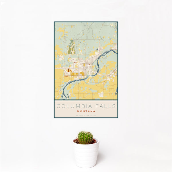 Columbia Falls - Montana Map Print in Woodblock