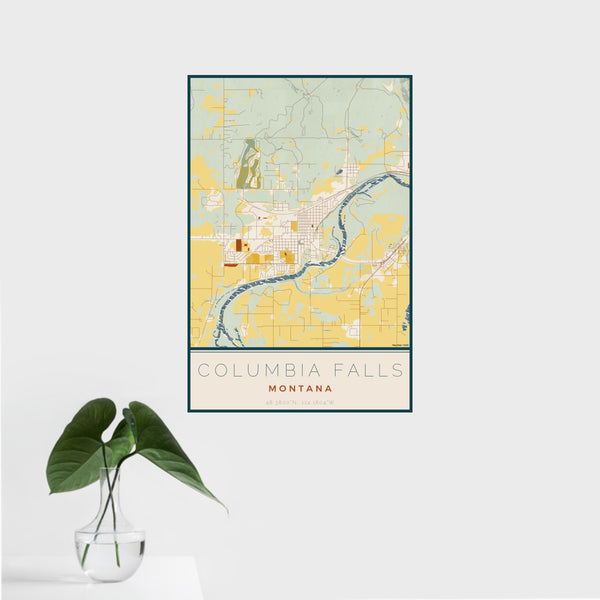 Columbia Falls - Montana Map Print in Woodblock